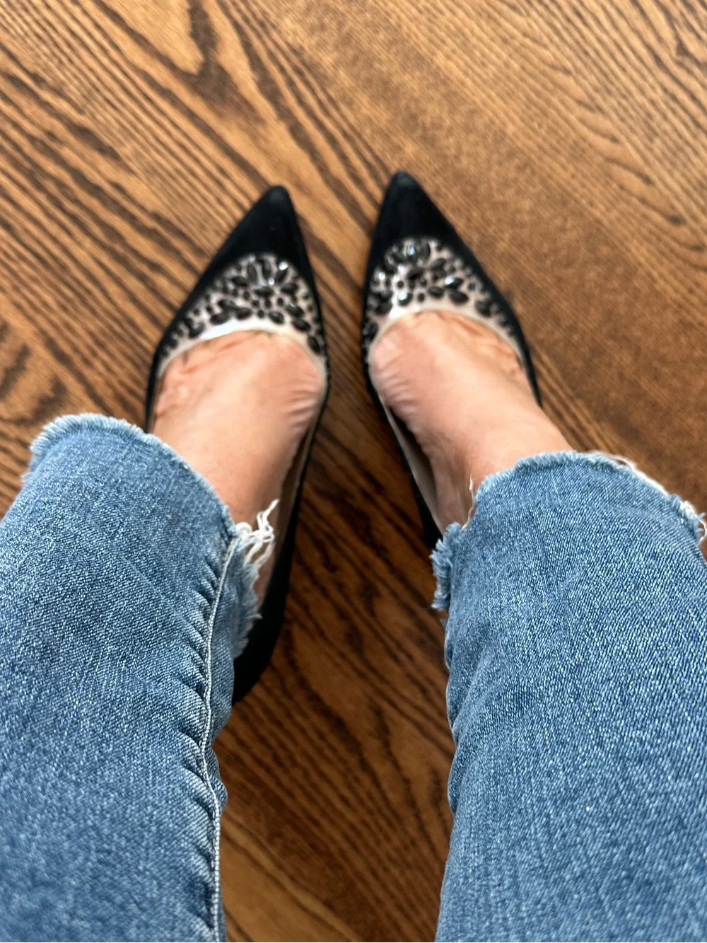 Tory Burch Black Suede Pointed Toe Pumps with Silver Floral Cutout